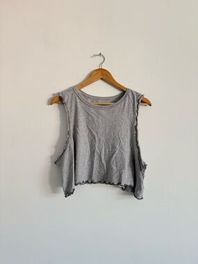 Gray Cropped Ruffle-Edge Muscle Tank Top